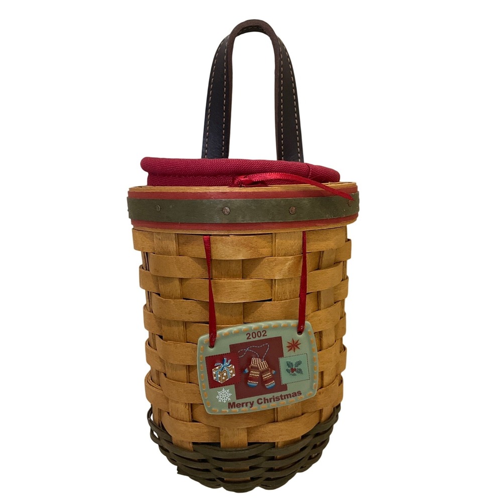 Vintage Longaberger Santa's Helper Basket w/ Holly Liner Plastic Protector 2002